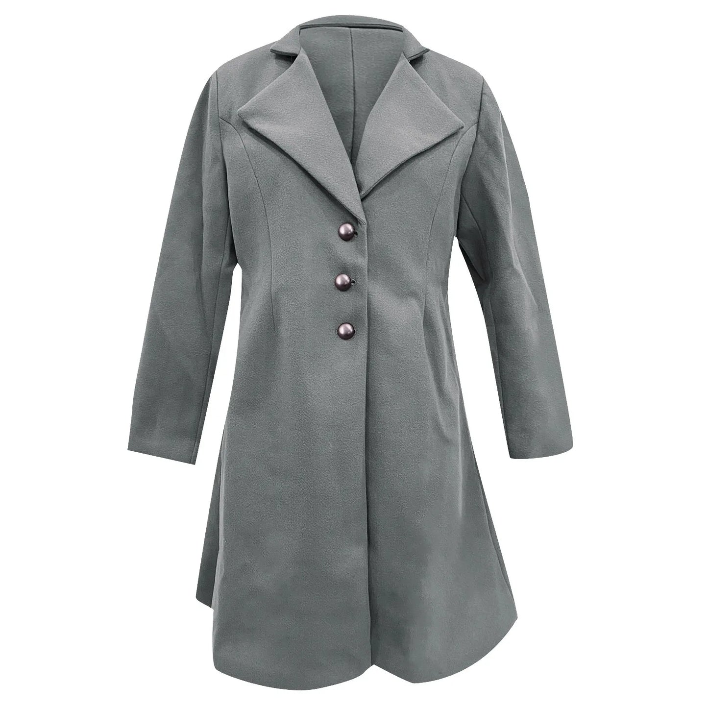 Womens Lapel Trench Coat Winter Wool Blend Mid Long Outwear Fleece Jacket Solid Color Elegant