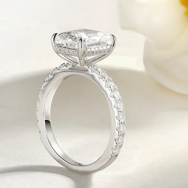 BXINY 4CT Emerald/Radiant Cut Full Moissanite Rings S925 Silver for Women Rectangle Diamond Wedding Bands Gifts Jewelry With GRA
