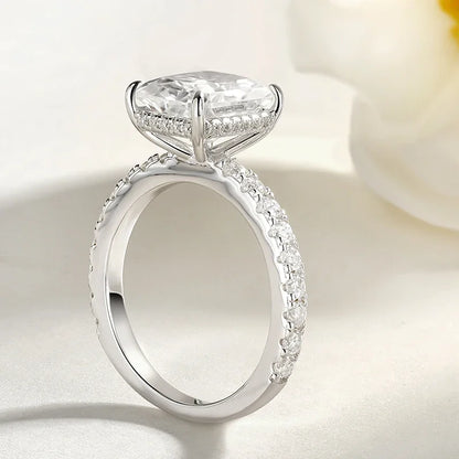 BXINY 4CT Emerald/Radiant Cut Full Moissanite Rings S925 Silver for Women Rectangle Diamond Wedding Bands Gifts Jewelry With GRA