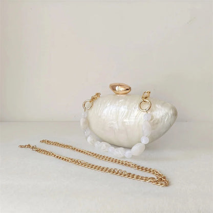 Shell Brand Pearl Brown Marble Acrylic Box Clutches Evening Bag Bridal Handbag