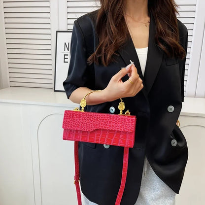 Black Crocodile Pattern Crossbody Bag Fashion Box Lipstick Pouch Designer Pu Leather