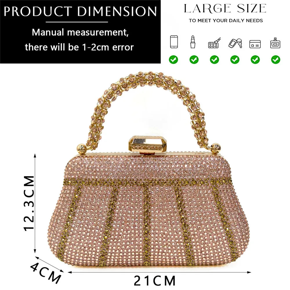 Exquisite Evening Bag With Diamond Design Fashion Handle Clutch Rhinestone Embellished Long Chain Bag
