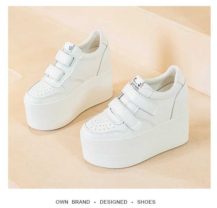 High quality 12cm Synthetic Genuine Leather Boot Ankle Platform Wedge High Brand Chunky Sneaker Shoes