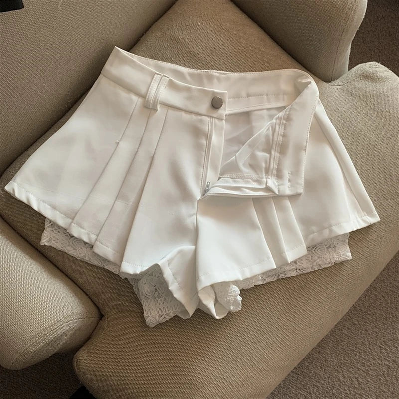 Women Black Gothic Y2k Pleated Shorts Skirt Vintage Mini Skirt Harajuku Korean Elegant Skirts Aesthetic Emo 2000s Clothes Summer