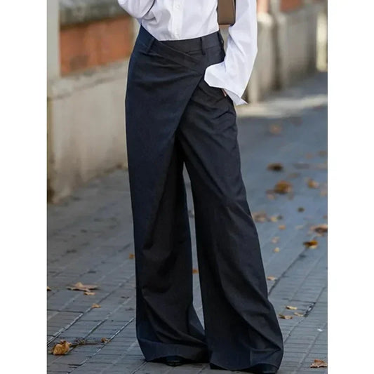 Office Lady Suit Pants High Waisted Wide Leg Floor-Length Urban Casual Commute Trousers For Women