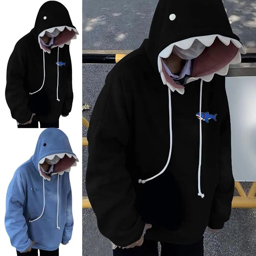 Shark Sweatshirt Women's Blue Hoodies Long Sleeve Shark Shape Couple Pullover Animal Hooded Cartoon Sweatshirt For Men Women