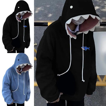 Shark Sweatshirt Women's Blue Hoodies Long Sleeve Shark Shape Couple Pullover Animal Hooded Cartoon Sweatshirt For Men Women