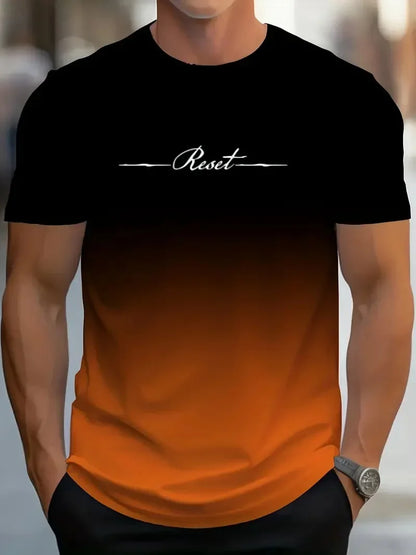 New Men's Gradient Letter 3D Printed T-shirt Summer Leisure Outdoor Sports T-shirt Quick Dry Short Sleeve