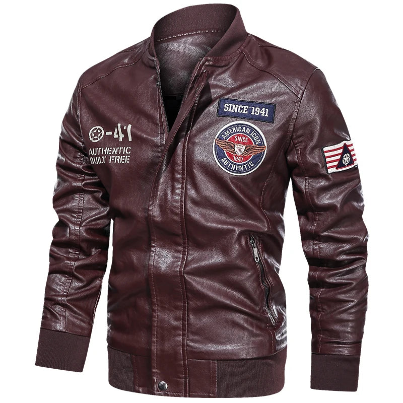 Men's Motorcycle Suit Leather jacket Color collar pilot casual PU leather jacket