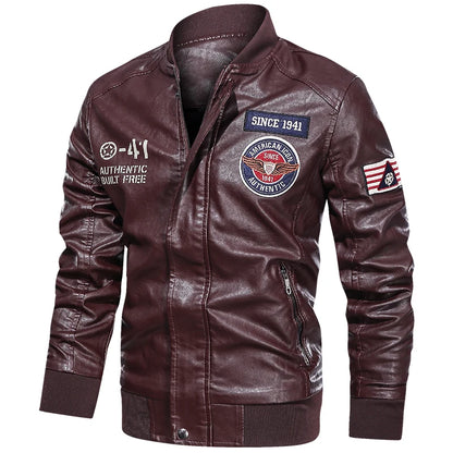 Men's Motorcycle Suit Leather jacket Color collar pilot casual PU leather jacket