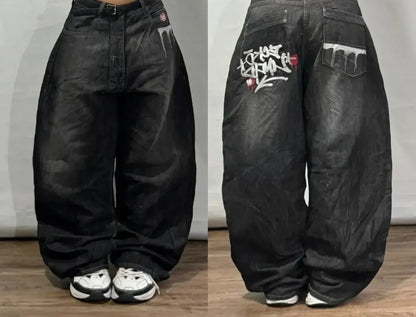 American Retro Cleanfit Fashion Print Baggy Jeans Women's Y2K Popular Casual Joker Gothic High Waist Wide-Leg pants Street Wear
