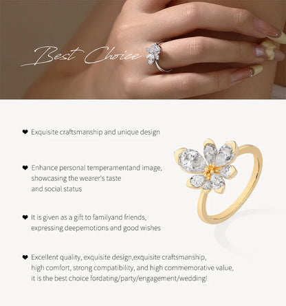 ATTAGEMS 925 Sterling Silver Luxury Women Ring Flowers DVVS1 Moissanite Pear-cut Classical Band Engagement Wedding Fine Jewelry