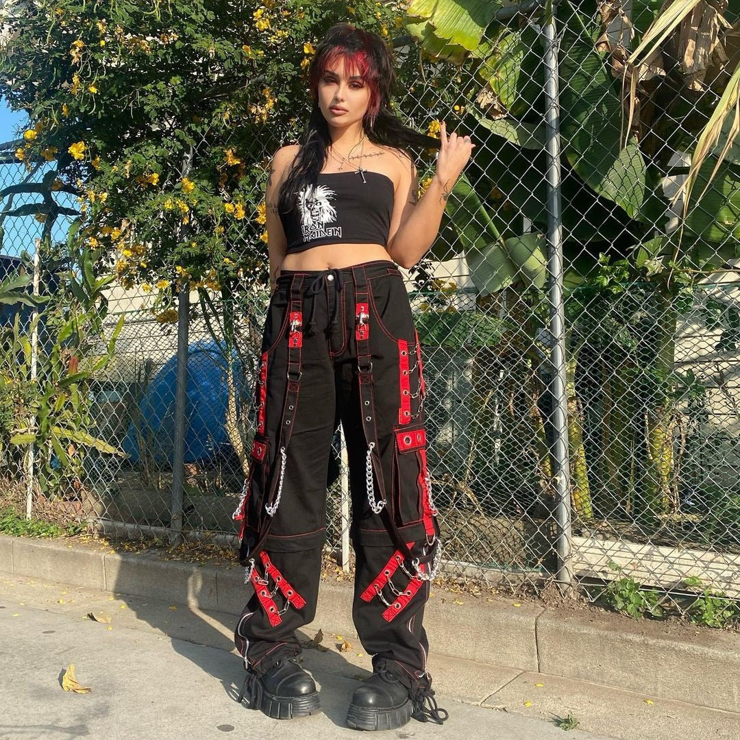 Women Gothic Punk Pants Hip Hop Harajuku Baggy Y2k Cargo Pants Casual Streetwear 90s Wide Leg Retro Low Waist  Women Trousers