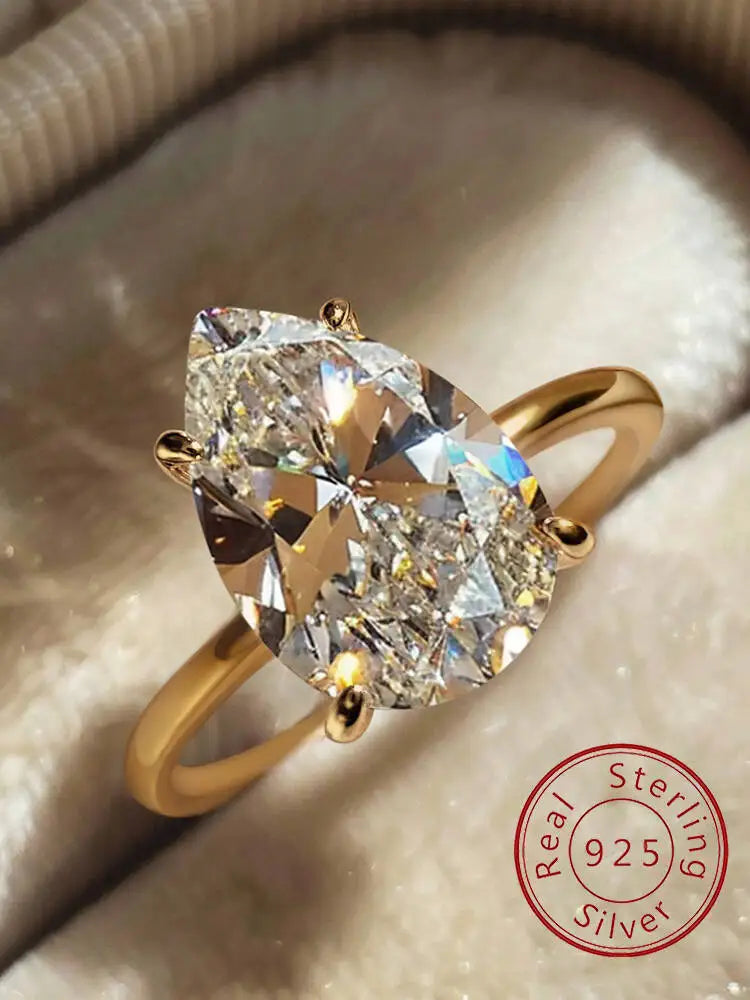 925 Sterling Silver 1-4 CT Simple Sparkling Pear Shape Zircon Ring For Women Engagement Wedding Luxury High Quality Fine Jewelry