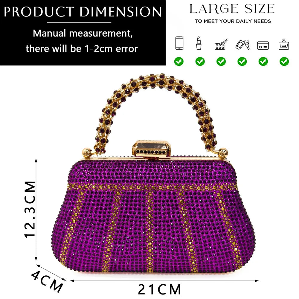 Exquisite Evening Bag With Diamond Design Fashion Handle Clutch Rhinestone Embellished Long Chain Bag