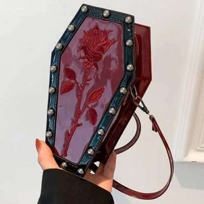 Women Coffin Satchel Purse Cartoon Gothic Coin Purse Strap Adjustable Casual Spider Coffin Bag