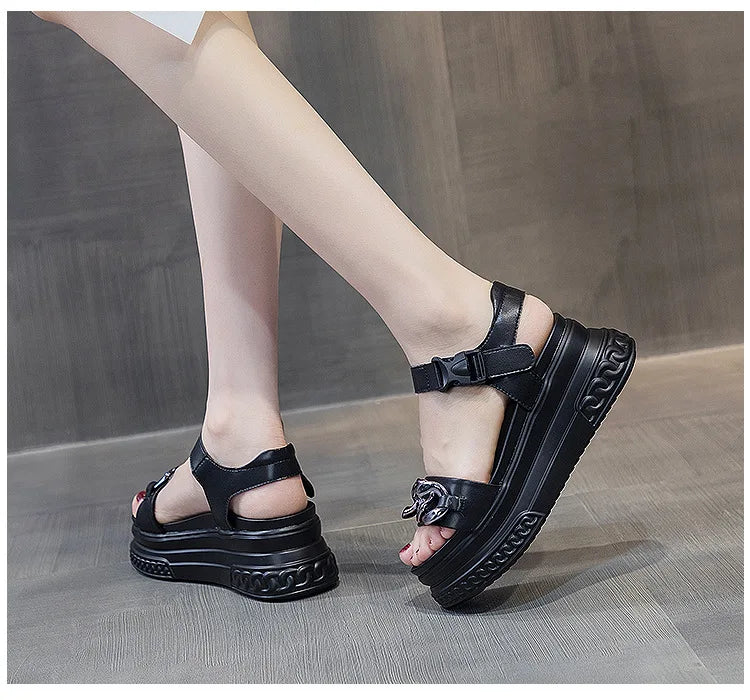 Sandals Women High-heel Platform  New Genuine Leather Women Summer Sandals
