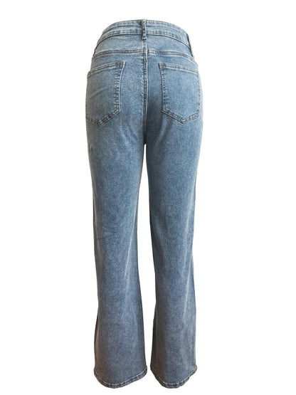 Vintage Cutout Hollow Out Criss Cross Straight Denim Pants High Waist Wide Leg Jeans Trousers