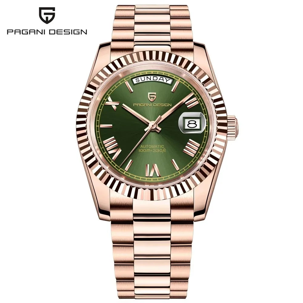 Rose Gold Luxury Automatic Watch For Men Mechanical Wristwatches Sapphire Mirror Clock Gift Man