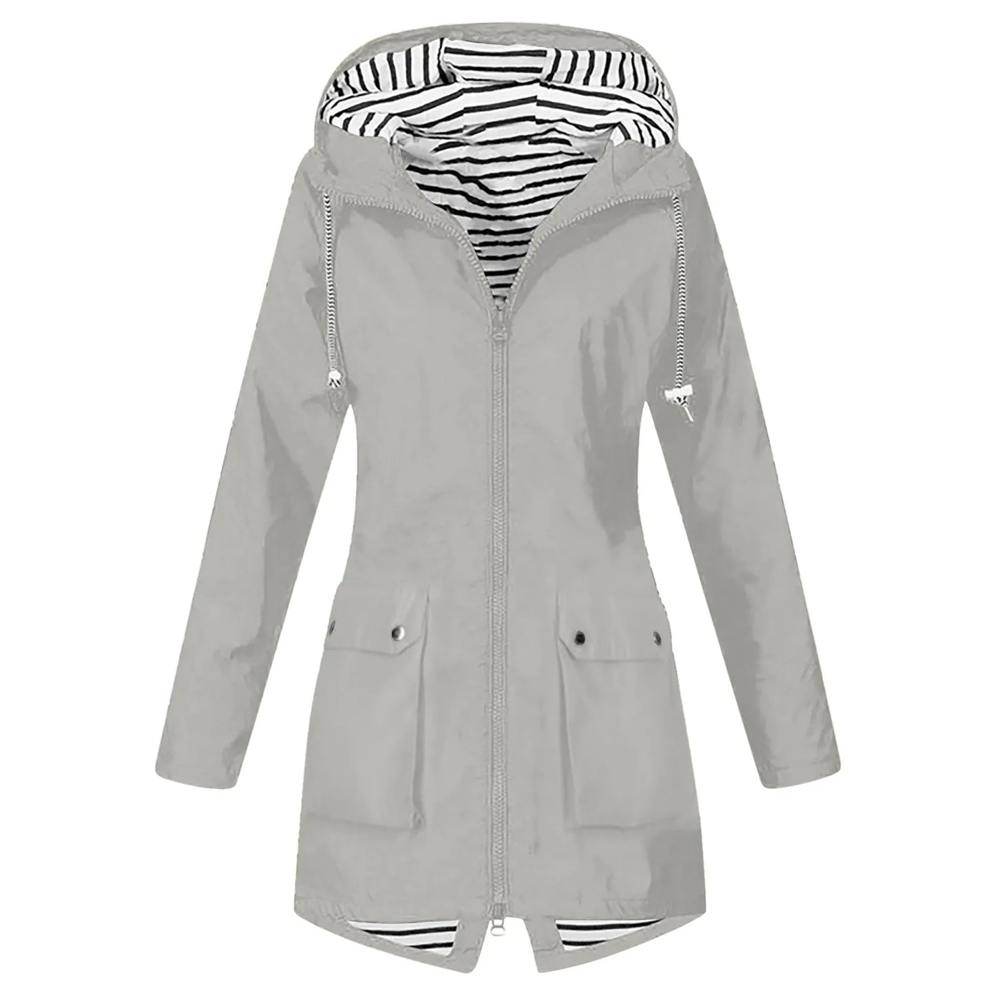 Hooded Lightweight Long Sleeve Windbreaker Zip Up Drawstring Windproof Raincoat Plus Size Long Coat Outdoor
