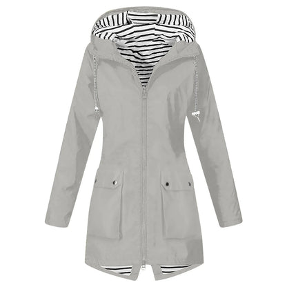 Hooded Lightweight Long Sleeve Windbreaker Zip Up Drawstring Windproof Raincoat Plus Size Long Coat Outdoor