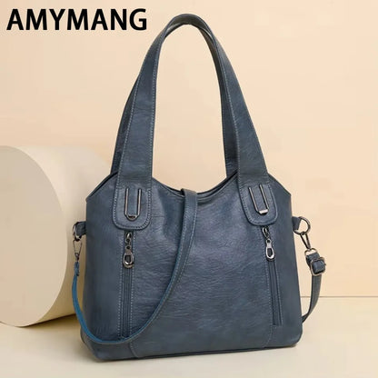 Solid Color Handbag Soft Leather Tote Bag Casual Big Shoulder Messenger Bags