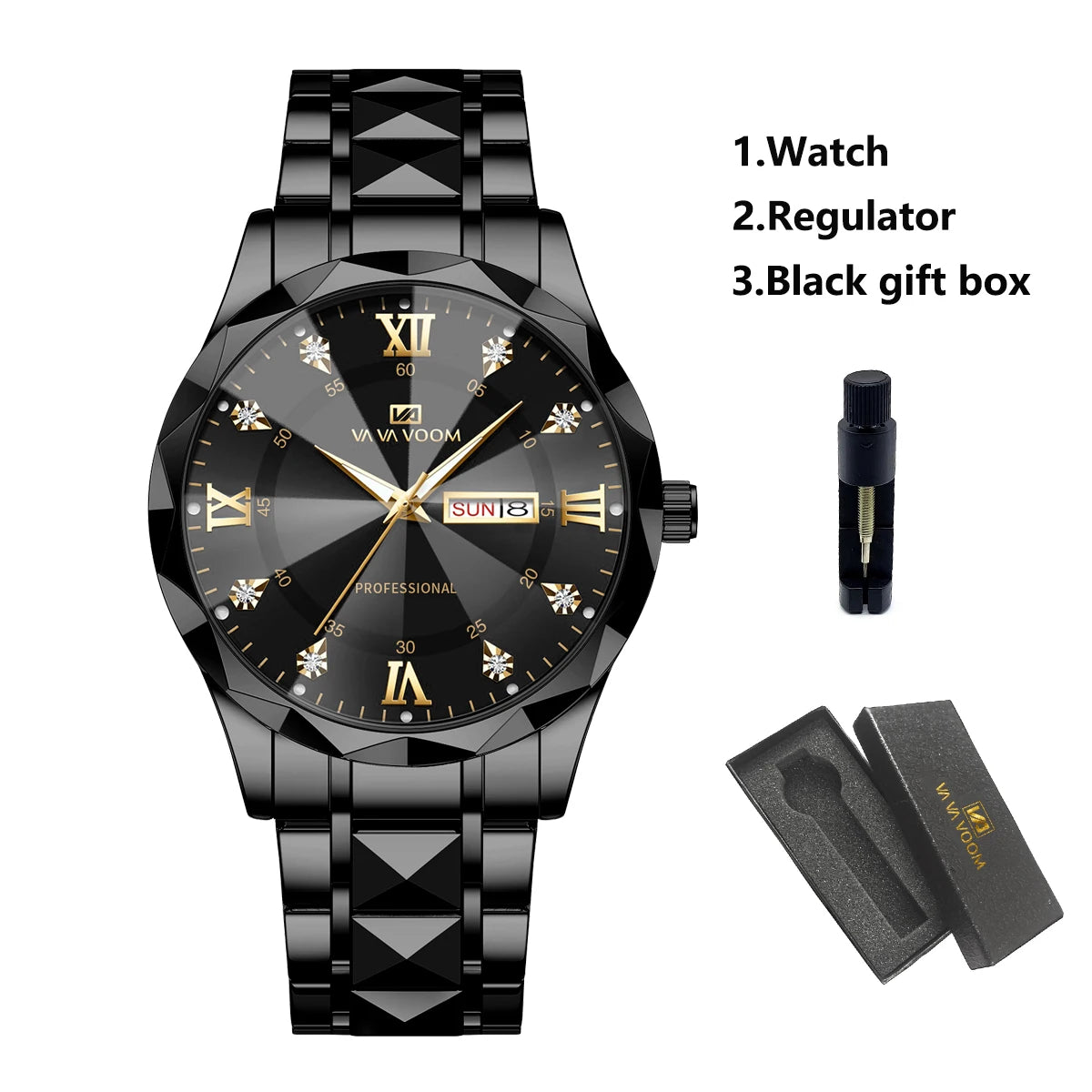 Men Watch Water Diamond Luxury Night Glow Double Calendar Quartz Movement 41mm Blue Gold Stainless Steel