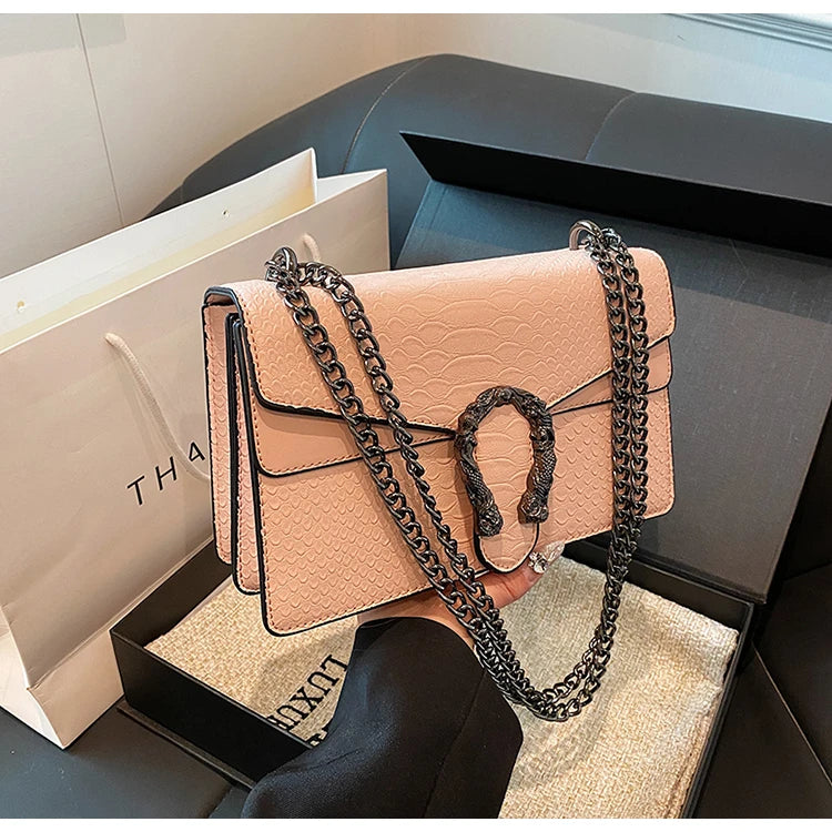 Chain Shoulder Bag for Women Snake Pattern Crossbody Small Square Bag
