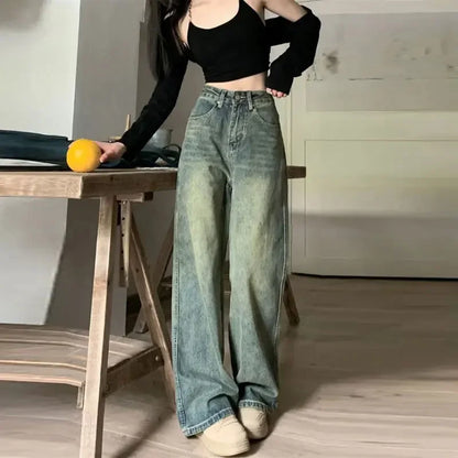 High-waisted Slimming Jeans Casual Bell Bottoms Straight-leg Long Pants For Women