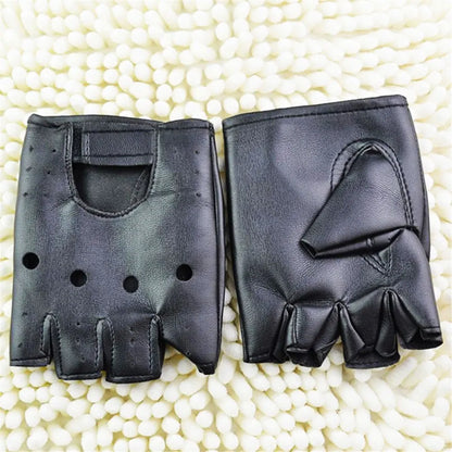 Unisex Black Leather Fingerless Gloves Solid Half Finger Driving Men  Punk Gloves