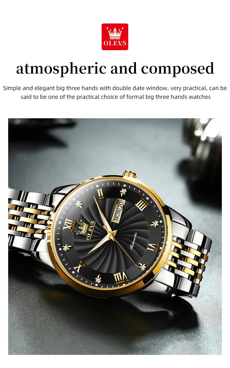 Automatic Mechanical Men Watch Threaded Dial Waterproof Stainless Steel Strap Classic Men's Watches Luxury