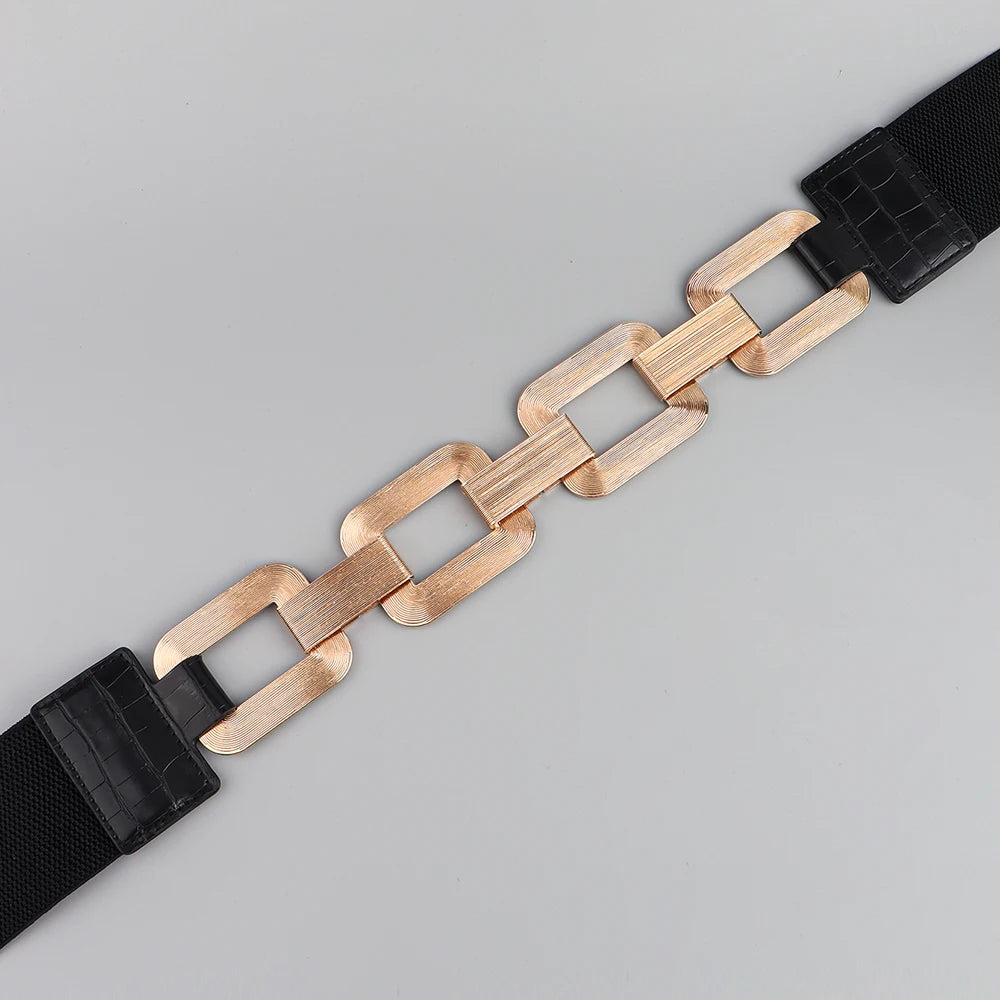 Metal Chain Elastic Waistband Fine Cummerbund Belt for Women