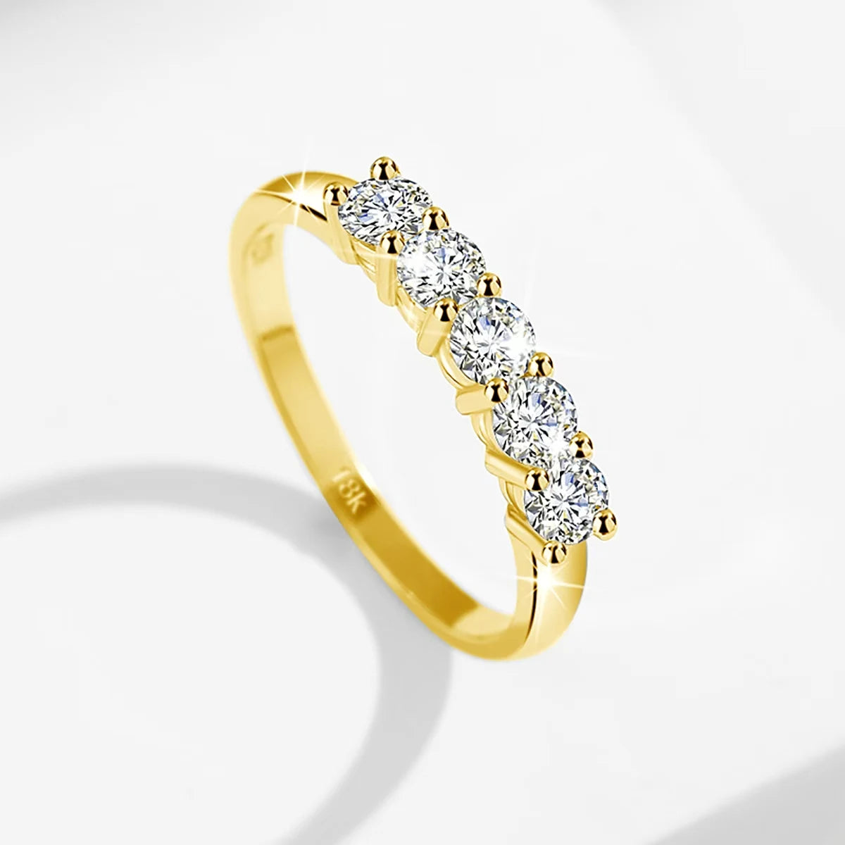 With Certficate 18K Solid Rose Gold Ring For Women 5 Stone AU 750 Luxury Wedding Band Jewelry With Stamp Trendy Engagement Gift