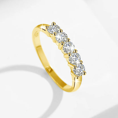 With Certficate 18K Solid Rose Gold Ring For Women 5 Stone AU 750 Luxury Wedding Band Jewelry With Stamp Trendy Engagement Gift