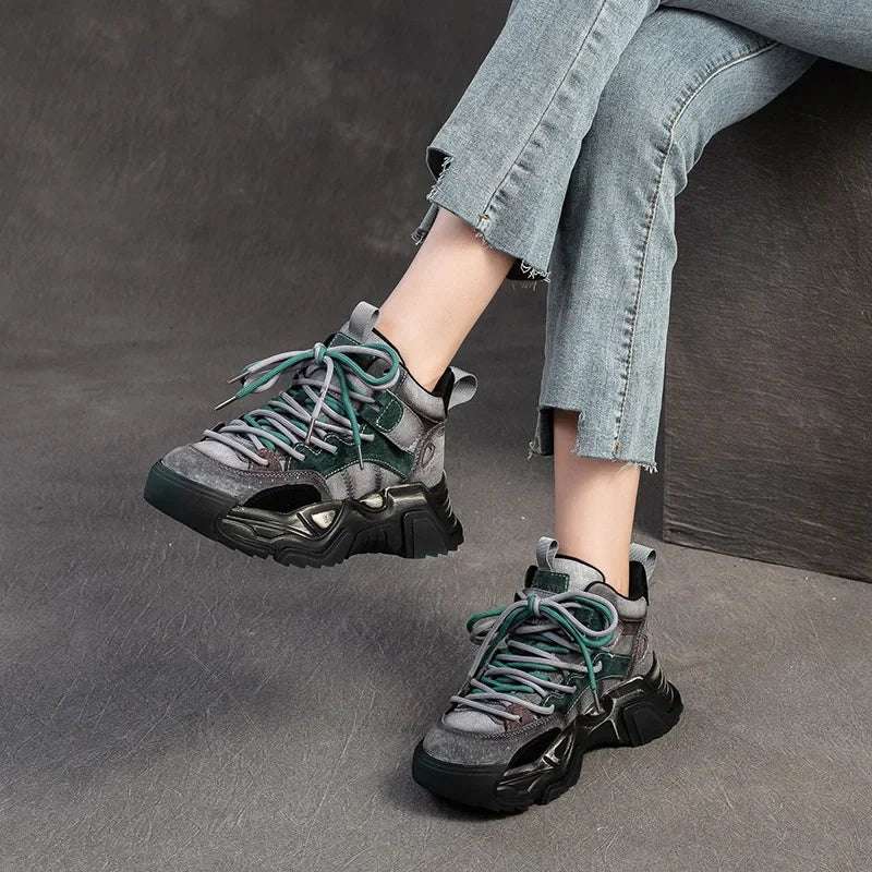 5cm Pigskin Leather Women Spring Platform Wedge Flats Comfy Shoes Rubber Autumn Fashion Loafer Flat Chunky Sneakers Vulcanize Green / 35 red / 40 Green / 37 Green / 35-red / 40-Green / 37-Green / 36-Green / 39-Green / 38-Green / 40-red / 35-red / 37-red / 36-red / 39-red / 38-