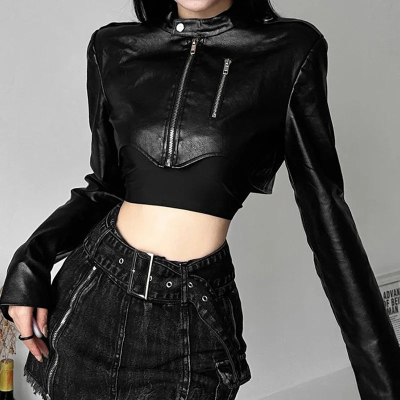 Rits Cyber Gothic Y 2K Crop Jacks Grunge Punk Stijl Faux
