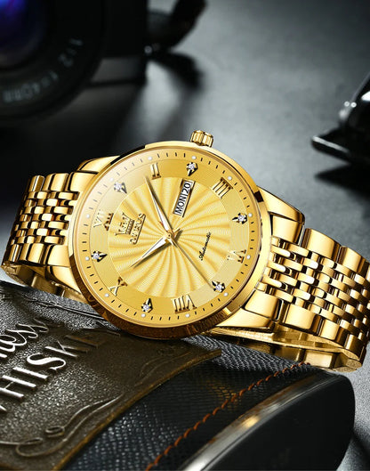 Automatic Mechanical Men Watch Threaded Dial Waterproof Stainless Steel Strap Classic Men's Watches Luxury