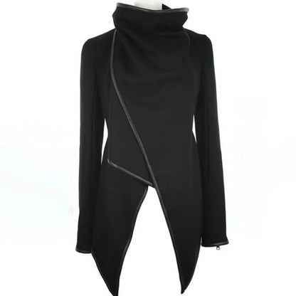 Women's Asymmetric High Neck Jacket Long Sleeves Casual Chic Coats For Office & Streetwear