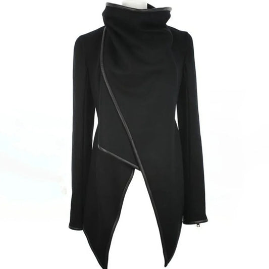 Women's Asymmetric High Neck Jacket Long Sleeves Casual Chic Coats For Office & Streetwear