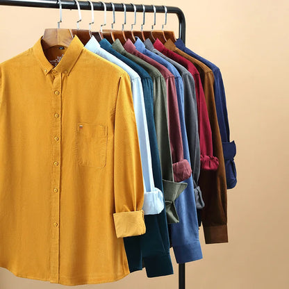 Corduroy Shirt Casual Long Sleeve Regular Fit Male Comfortable Pocket