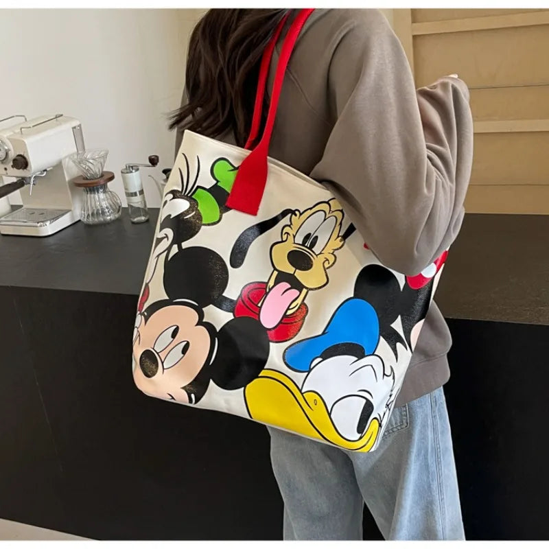 DisneyCartoon Mickey Fashion Versatile Large Capacity Canvas Shoulder Bag Women's Casual Versatile Tote Bag