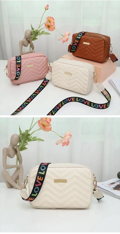Embroidered Camera Bag PU Material Casual Small Square Bag Versatile Shoulder Strap