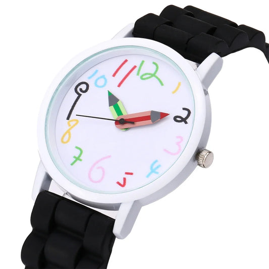 Simple Pencil Design Digital Quartz Jelly Multicolour Silicone Wristwatch