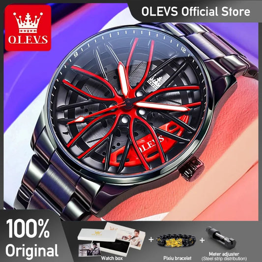 Mens Watch Original Rotatable Wheel Hub Dial Fashion Trend Quartz Watch Waterproof Luminous