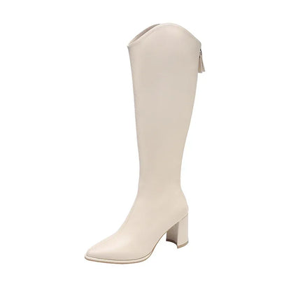 Zipper Thick High Heels Simple Thick High Heels Autumn Winter Boots Knee High