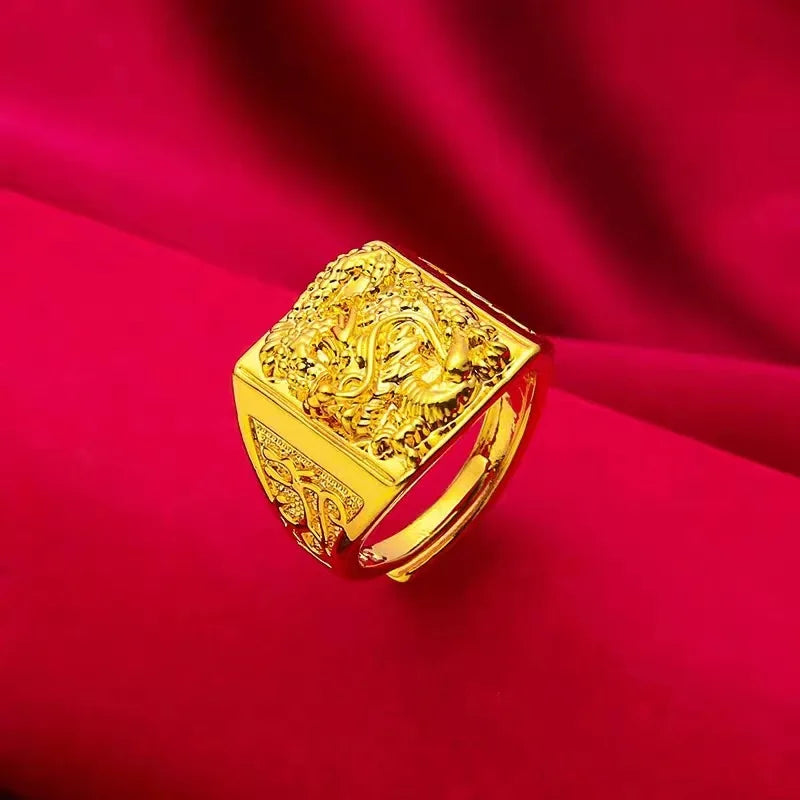 Elegant AU999 men's ring 24K real gold dragon ring domineering opening ring elegant fashionable temperament men's ring