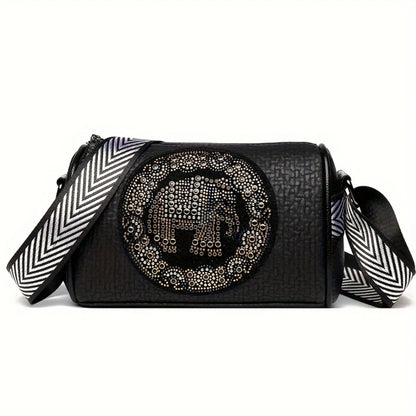 Circle Design Boston Bag, Fashion Shoulder Crossbody Bag Women, Versatile Soft PU Leather Wide Strap