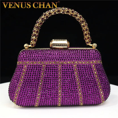 Exquisite Evening Bag With Diamond Design Fashion Handle Clutch Rhinestone Embellished Long Chain Bag