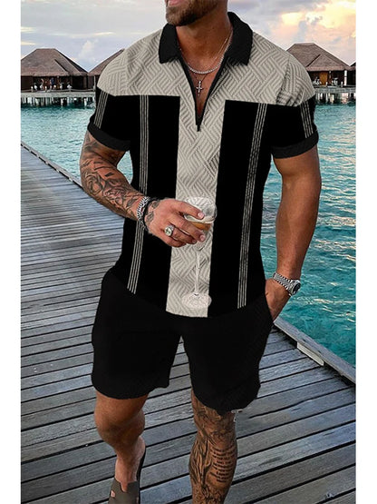3D Print Men's Tracksuit Set Casual Zipper Collar Polo Shirt And Shorts 2pcs Sets Men Clothing Pullover
