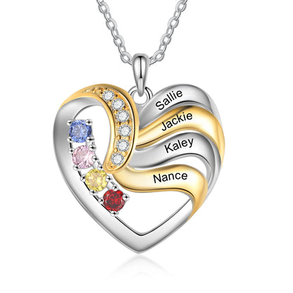 Personalized Love Heart Pendants Necklace 1-5 Kids Names Birthstone Mothers Day